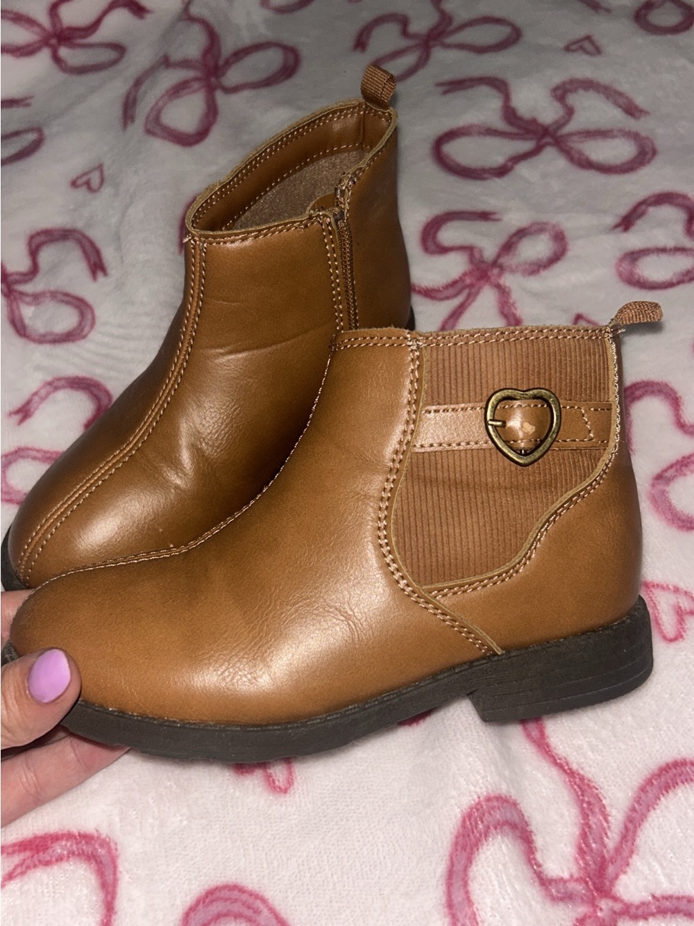 Kids Tan Chelsea Boots with Heart Accent